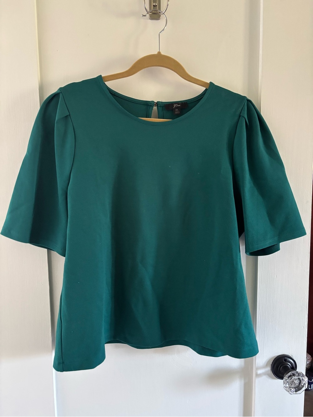 J Crew Teal Short Sleeve Stretch Blouse—Sz XL